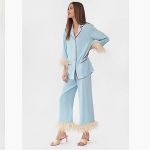 Sleeper party pajama set with feathers in blue XS